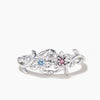 Round Cut Ruby Blue Topaz Floral Engagement Ring White Gold Toi et Moi Ring