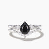 Teardrop Cut Natural Black Onyx Engagement Ring Moissanite Curved Bridal Set