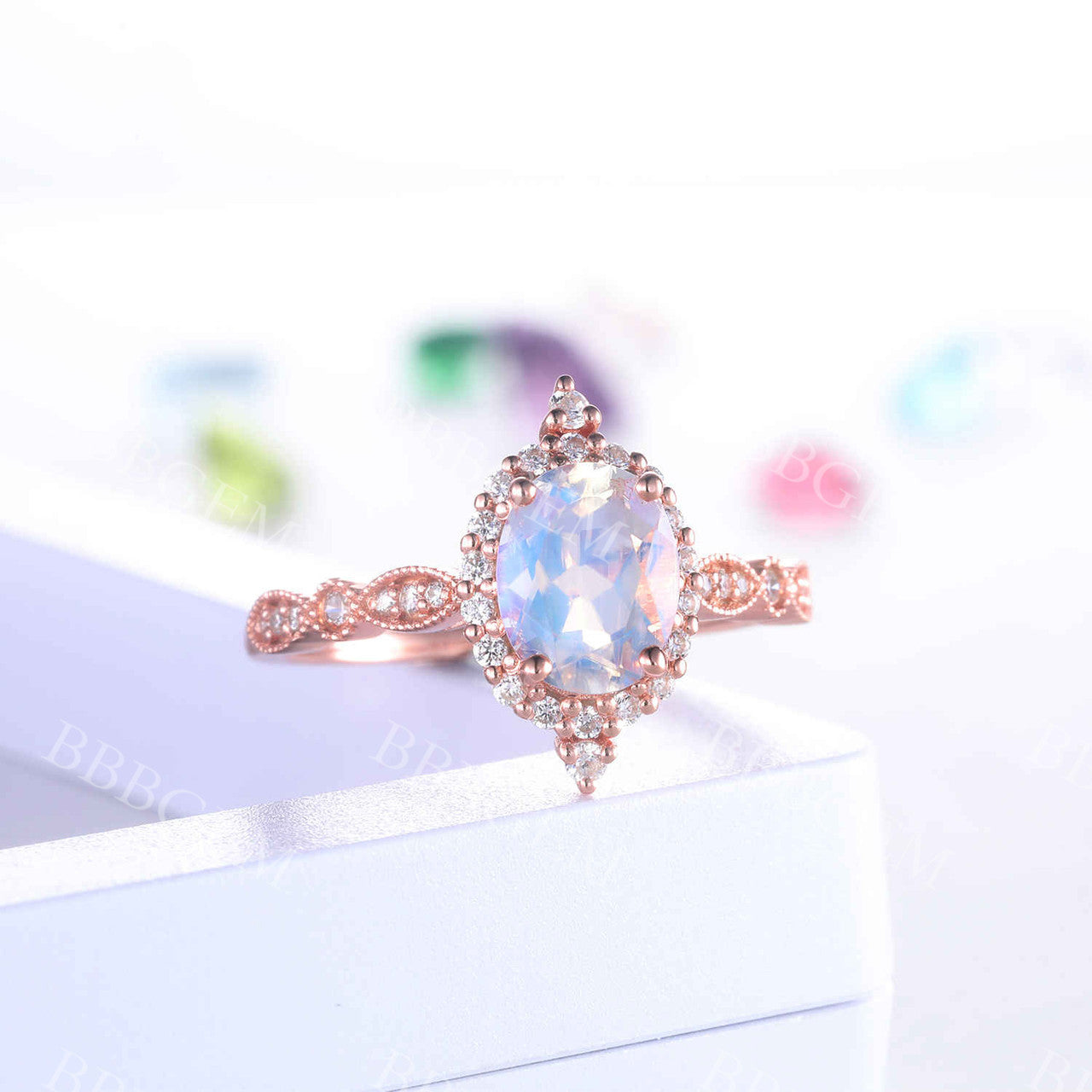 Rose Gold Moonstone Engagement Ring