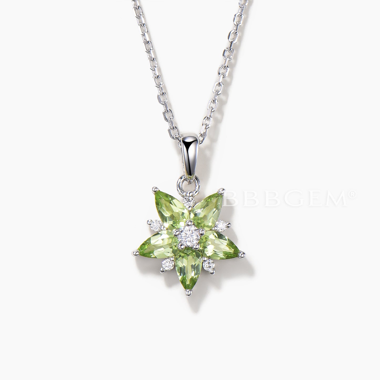Teardrop Cut Natural Peridot Necklace Diamond Floral Cluster Wedding Pendant