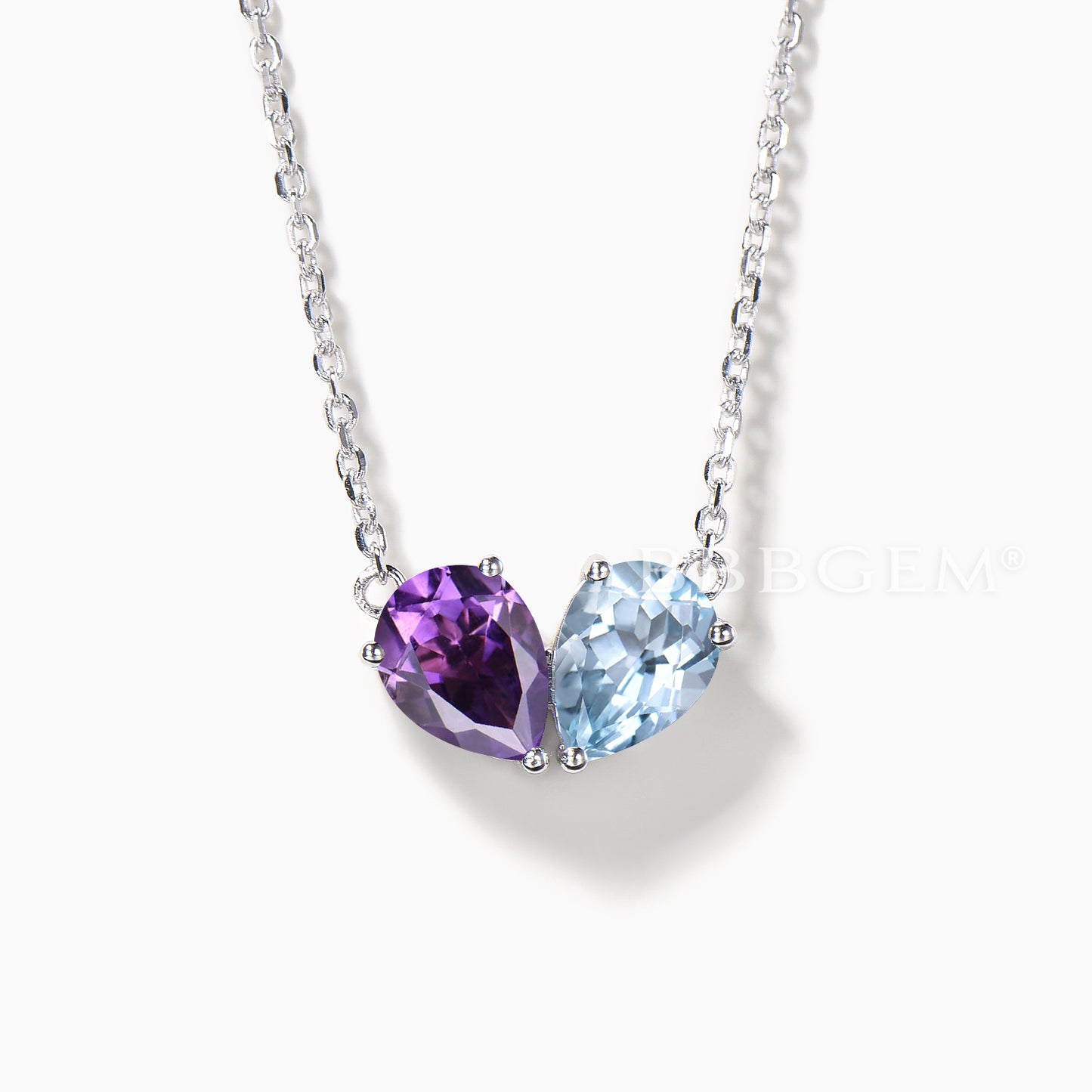 1.25CT Teardrop Cut Natural Aquamarine Amethyst Necklace Toi et Moi Pendant