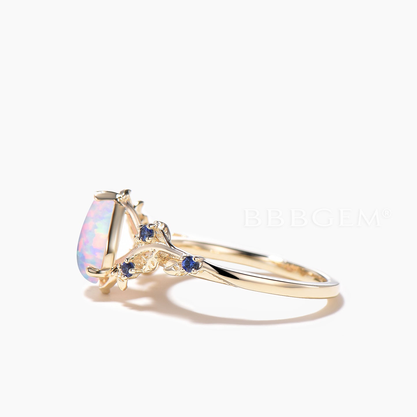 1.25CT Teardrop Cut White Opal Engagement Ring Sapphire Nature Inspired Ring