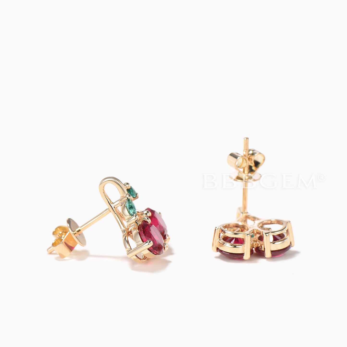 Round Cut Ruby Stud Earrings Marquise Emerald Twig Cherry Wedding Earrings