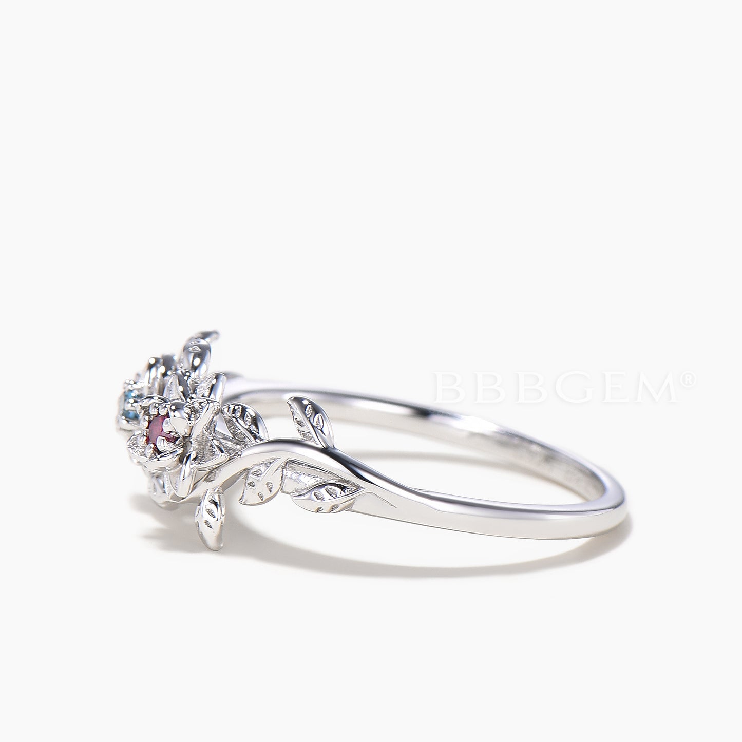 Round Cut Ruby Blue Topaz Floral Engagement Ring White Gold Toi et Moi Ring