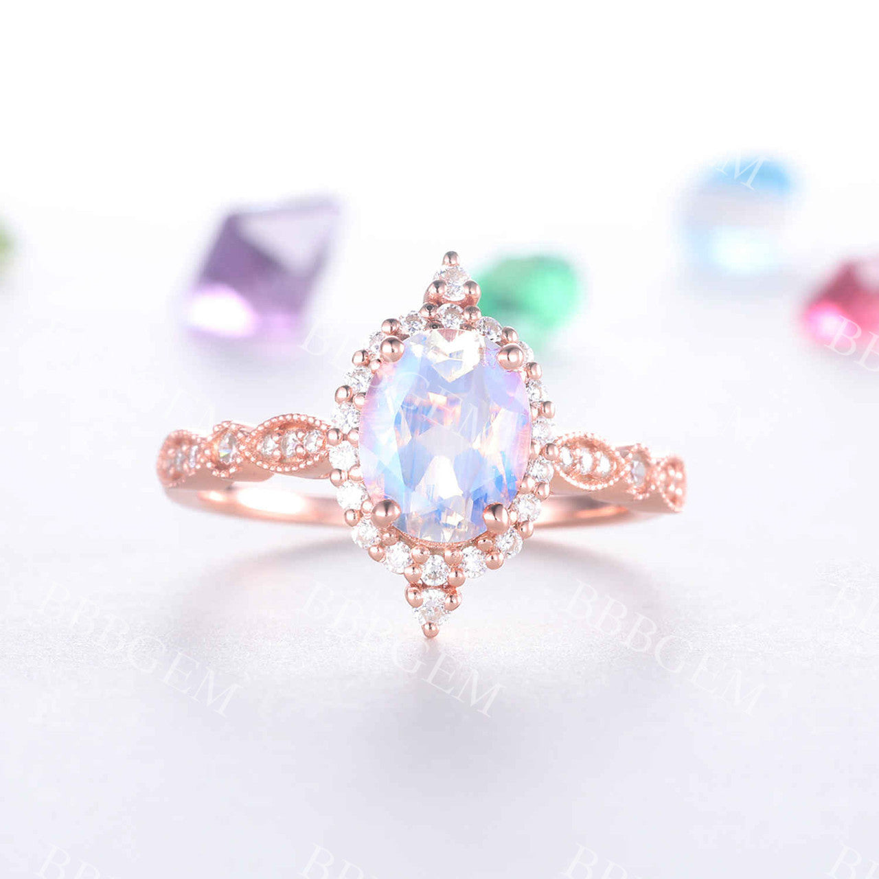 Rose Gold Moonstone Engagement Ring