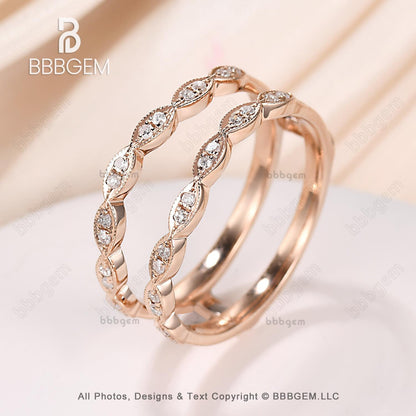 Curve Diamond Marquise & Round Double Wedding Band Sterling Silver Enhancer Wrap Band Ring Vintage Guard Ring