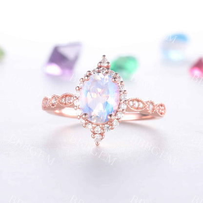 Rose Gold Moonstone Engagement Ring