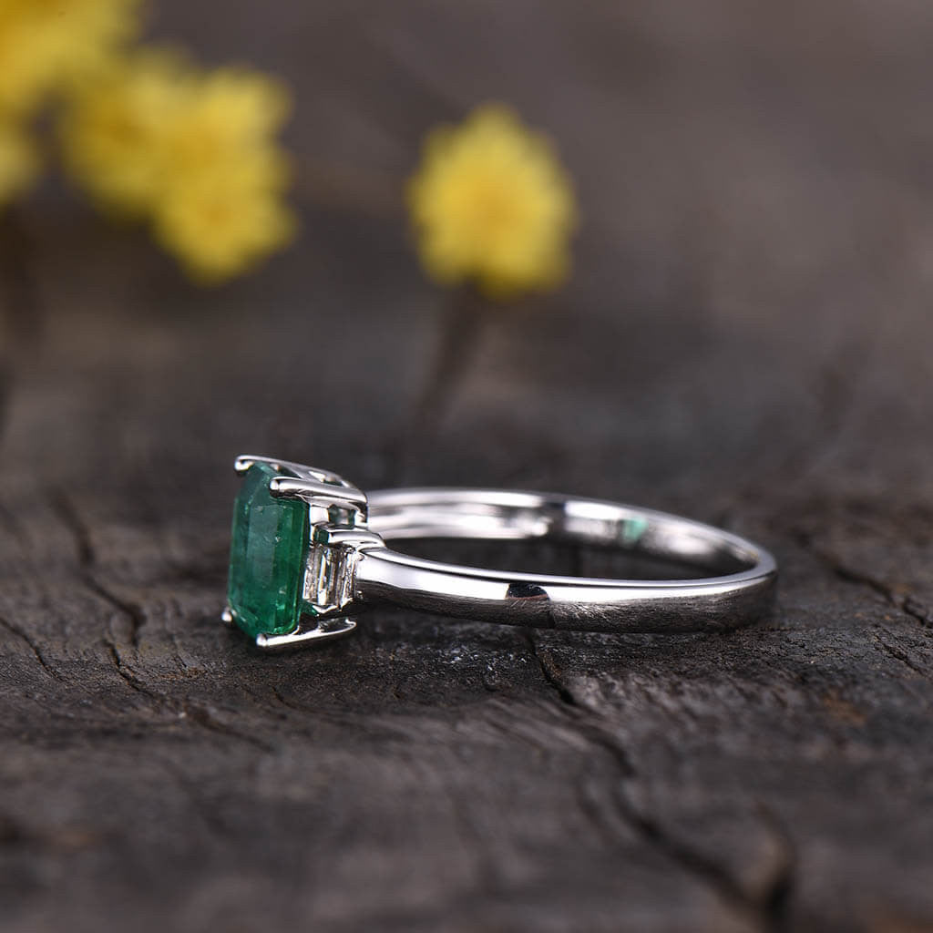 Three Stone emerald engagement rings for women