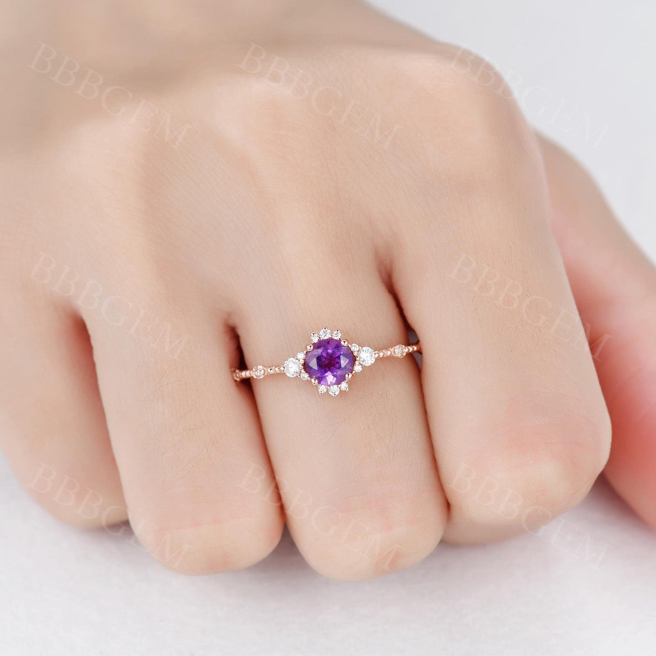 Rose Gold Amethyst Ring-BBBGEM Amethyst Rings