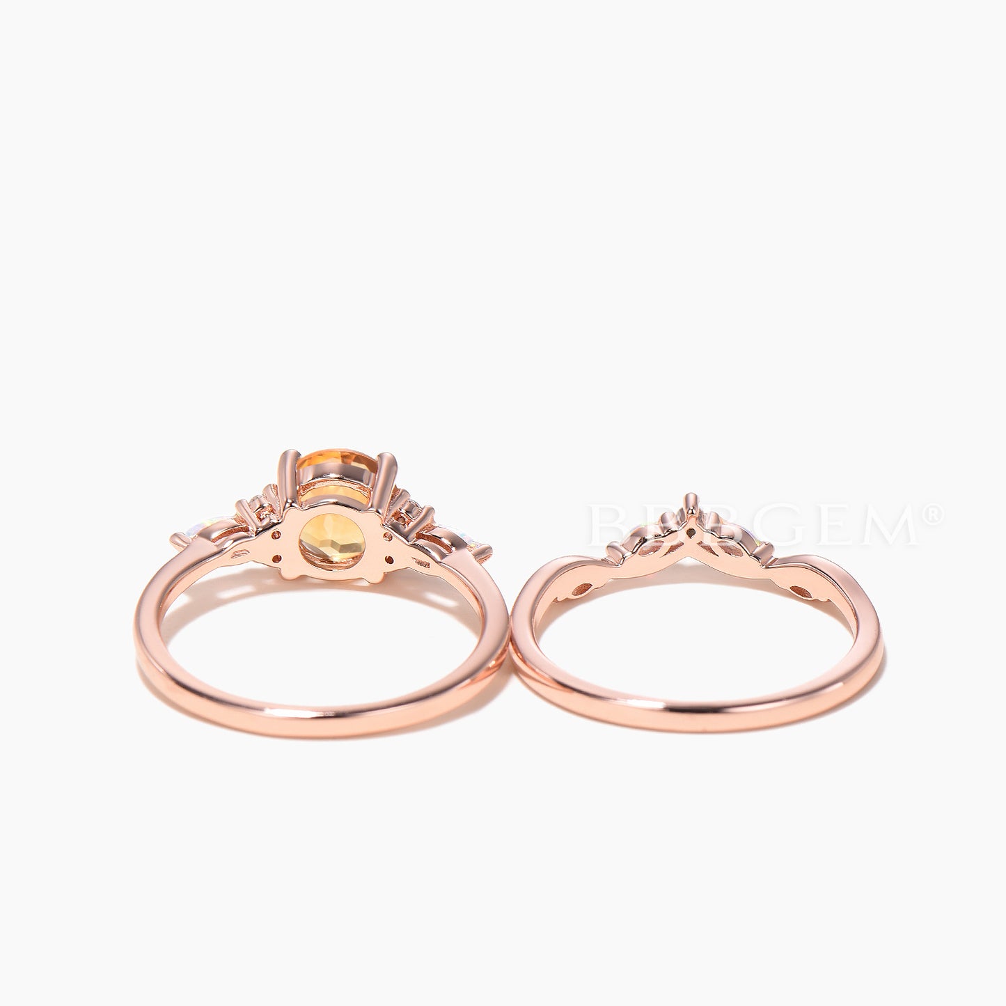 1.2CT Round Cut Natural Citrine Wedding Ring Set Opal Diamond Curved Band