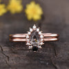 14K/18K  Cluster Black Rutilated Quartz Diamond Engagement Ring Set Diamond Wedding Band