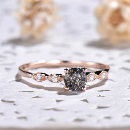 Art Deco Black Rutilated Quartz Engagement Ring 03