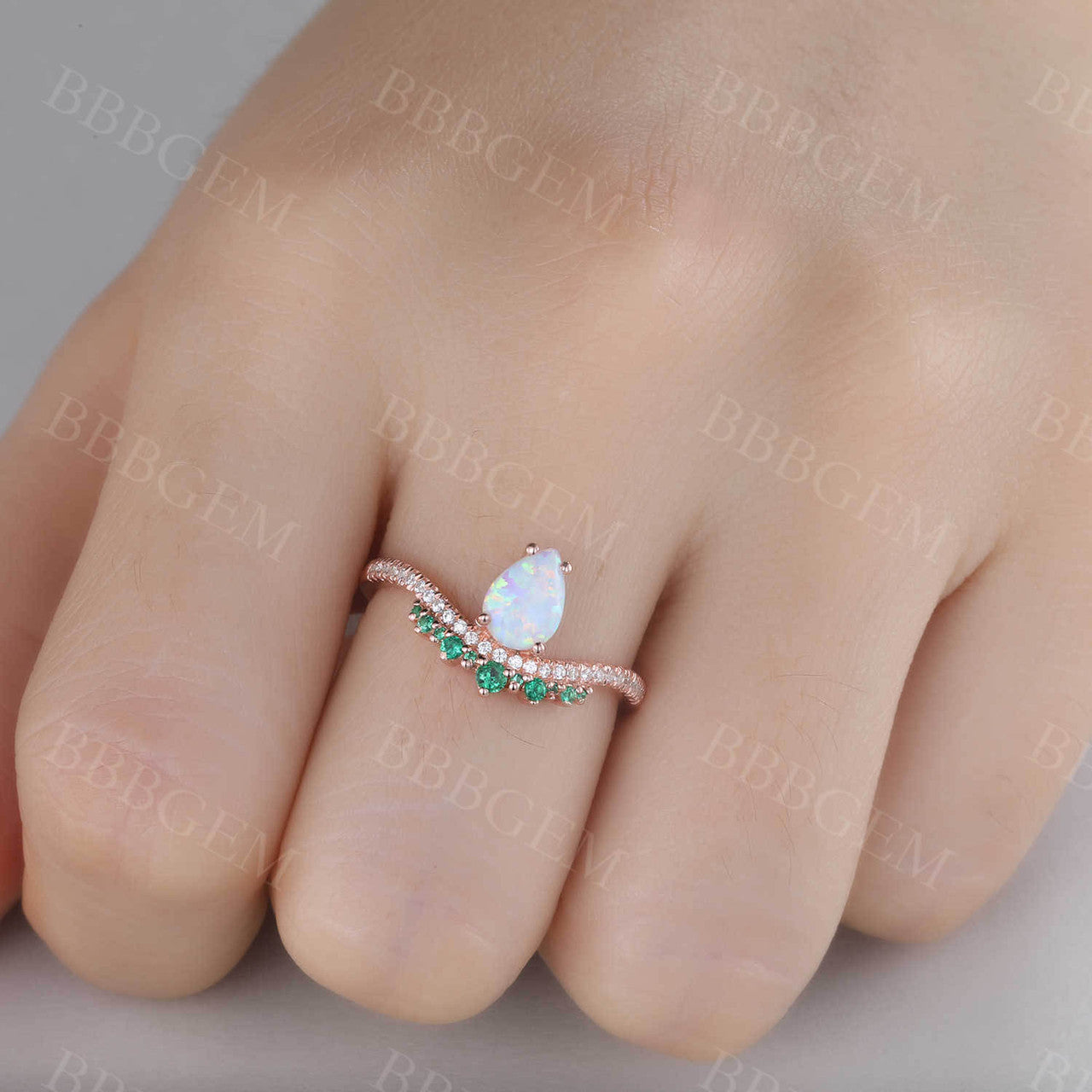 Vintage Opal Emerald Engagement Ring October Birthstone