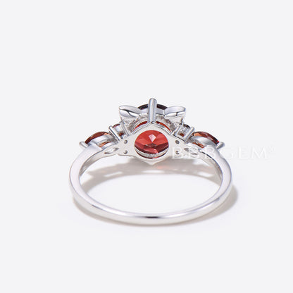 Cat Engagement Ring Round Natural Garnet Wedding Ring for Cat Lover