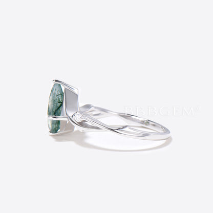 Twig Kite Moss Agate Ring Silver Green Moss Engagement Ring