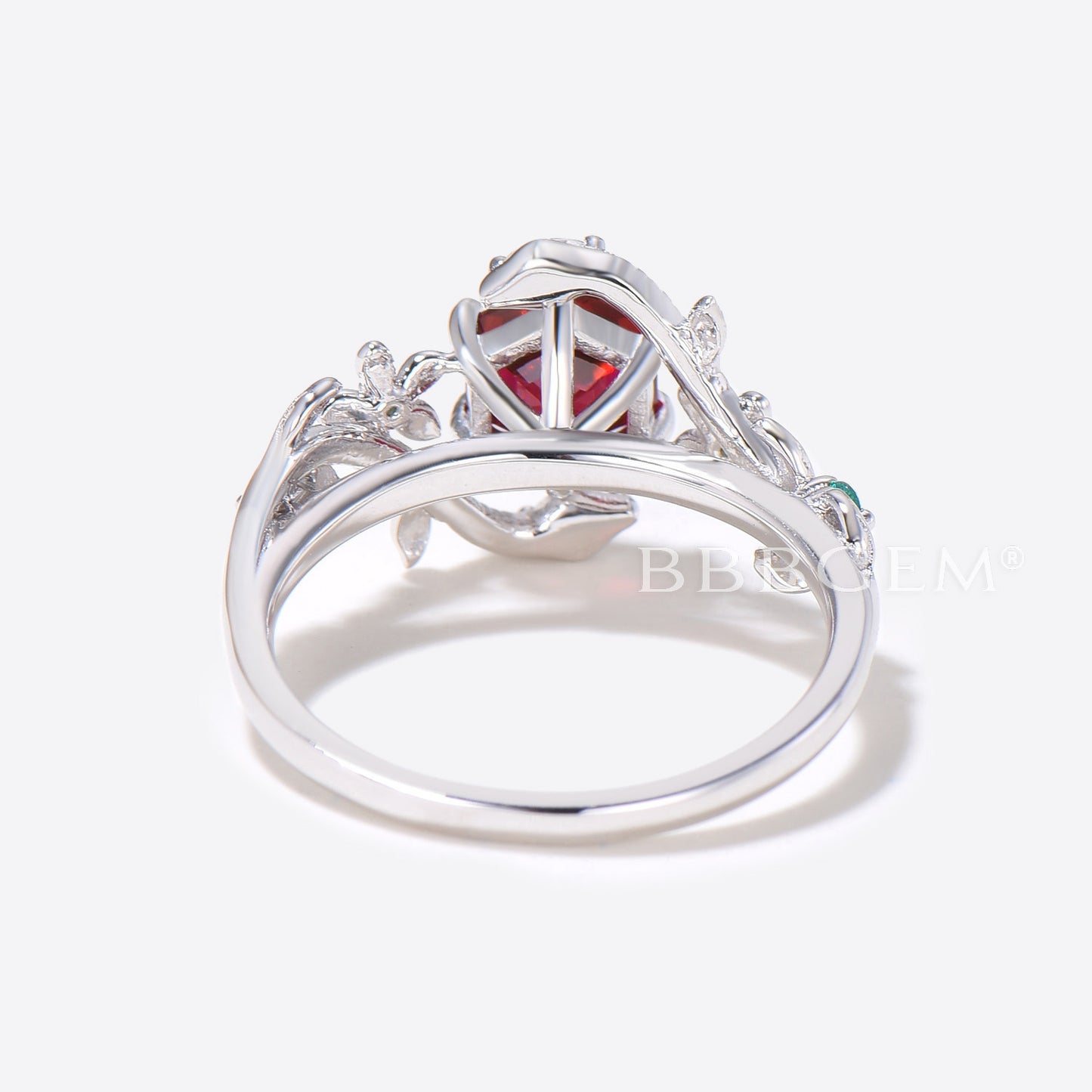 Double Snake Hexagon Cut Ruby Engagement Ring Floral Leaf Ring