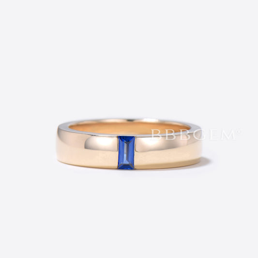 Baguette Cut Sapphire Engagement Band 4mm Mens Wedding Band