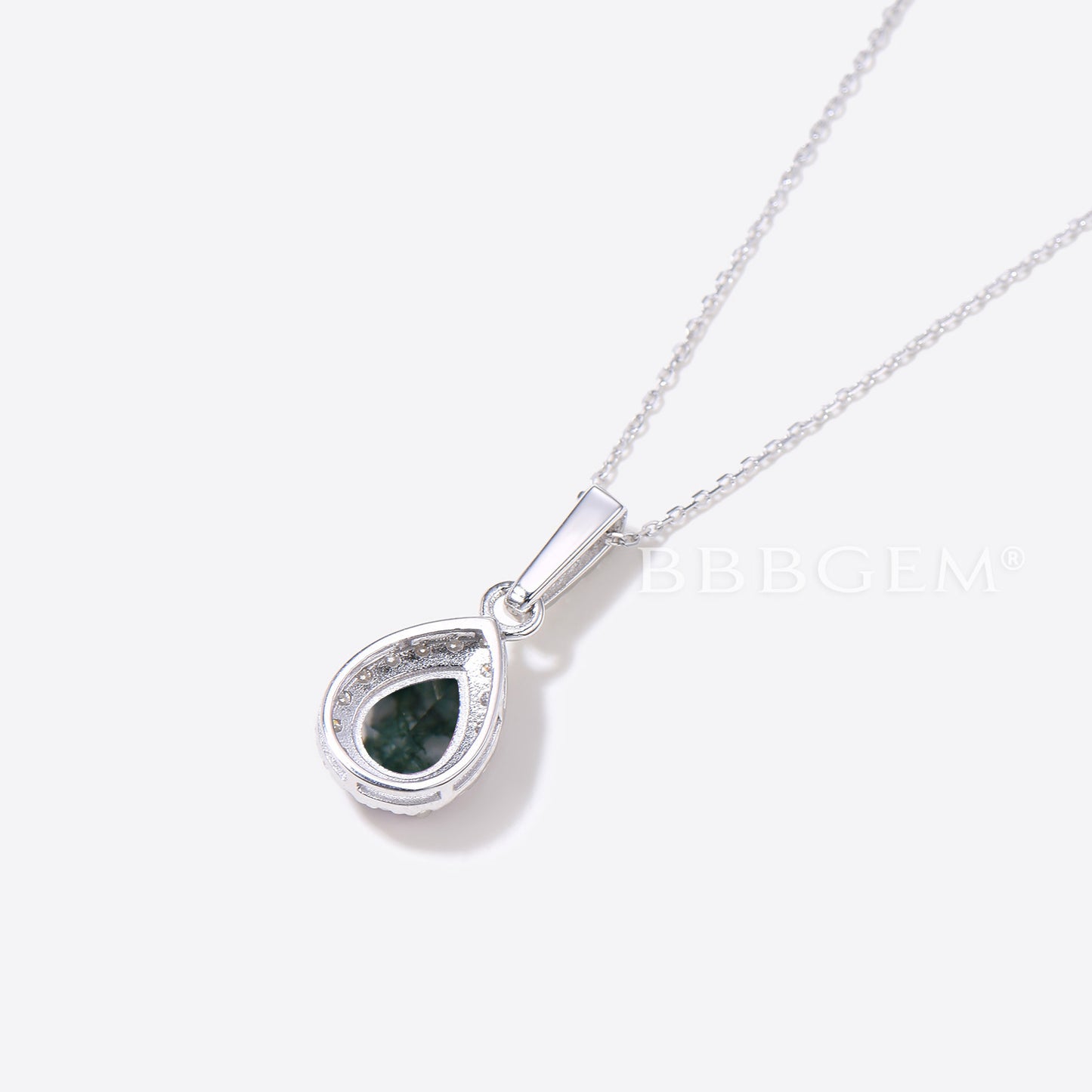 Teardrop Green Moss Agate Pendant Diamond Halo Necklace Charm Necklace