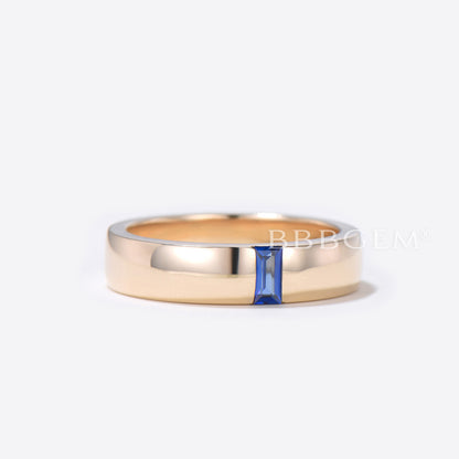 Baguette Cut Sapphire Engagement Band 4mm Mens Wedding Band