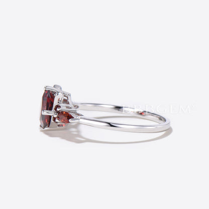 Cat Engagement Ring Round Natural Garnet Wedding Ring for Cat Lover