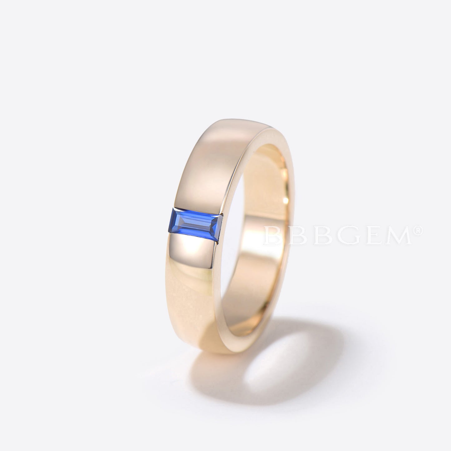 Baguette Cut Sapphire Engagement Band 4mm Mens Wedding Band