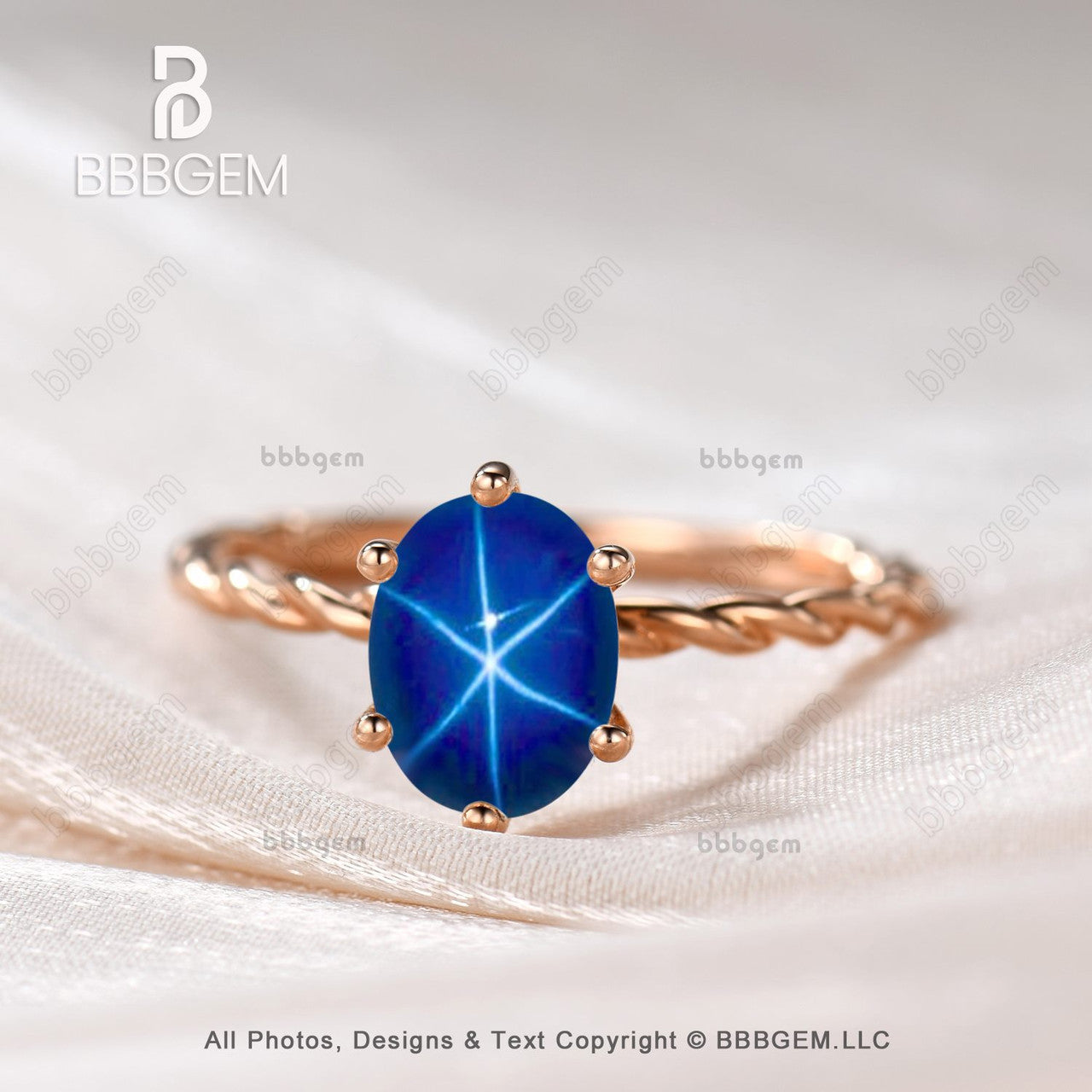 Star Sapphire Cocktail Ring-Blue Star Sapphire Solitaire Ring-Lindy Blue Star Sapphire Rose Gold Ring