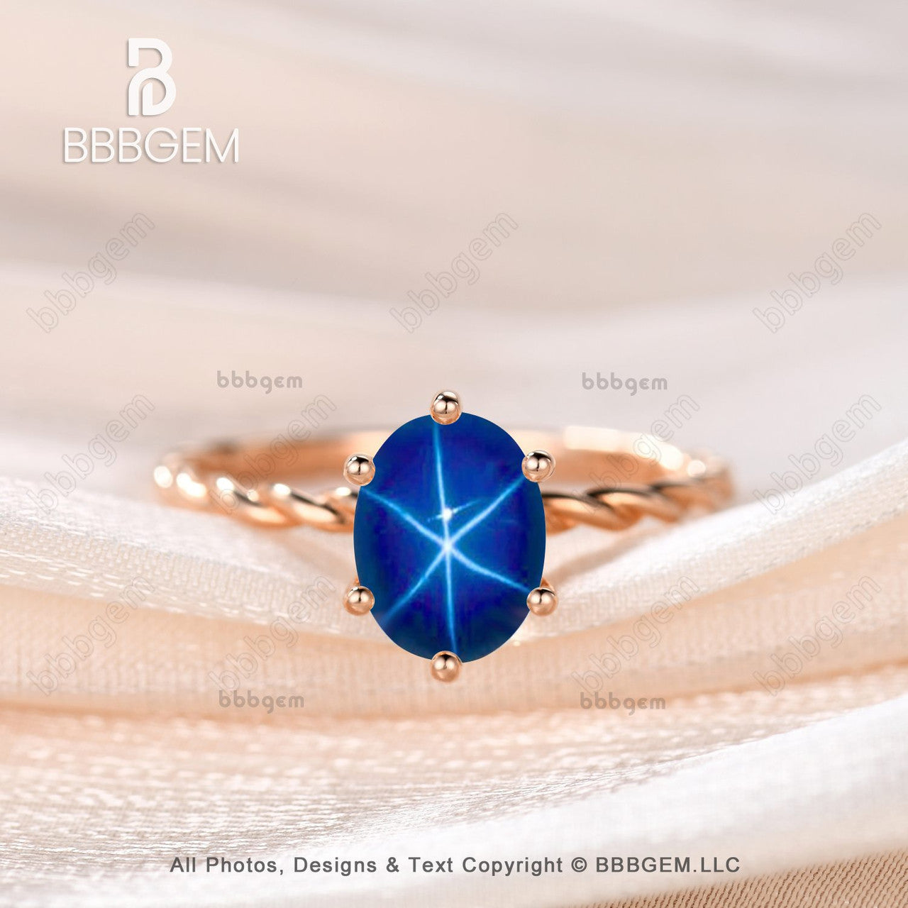 Star Sapphire Cocktail Ring-Blue Star Sapphire Solitaire Ring-Lindy Blue Star Sapphire Rose Gold Ring