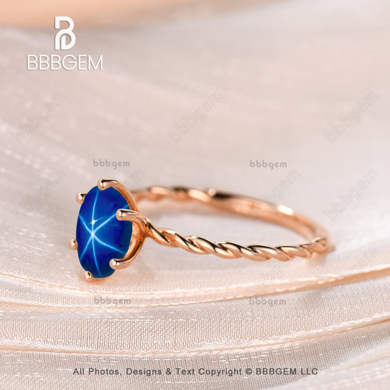 Star Sapphire Cocktail Ring-Blue Star Sapphire Solitaire Ring-Lindy Blue Star Sapphire Rose Gold Ring