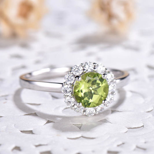 Peridot And Diamond Ring-BBBGEM Halo Moissanite Peridot Ring