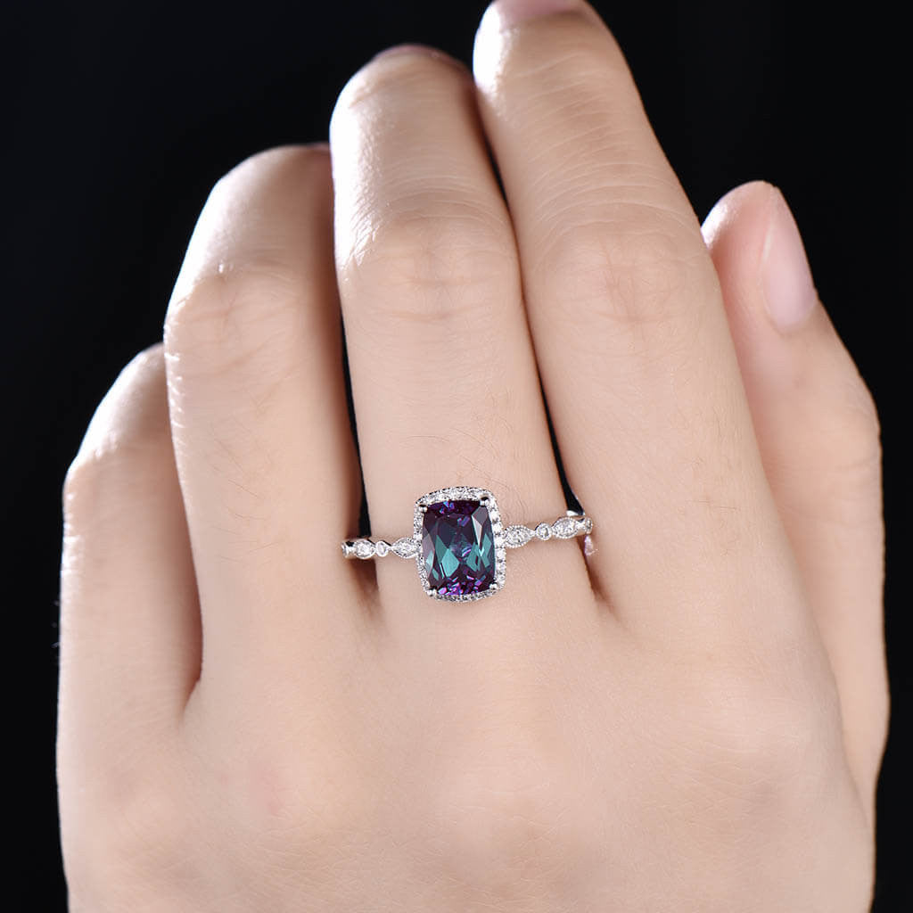 cushion alexandrite diamond halo engagement ring 01