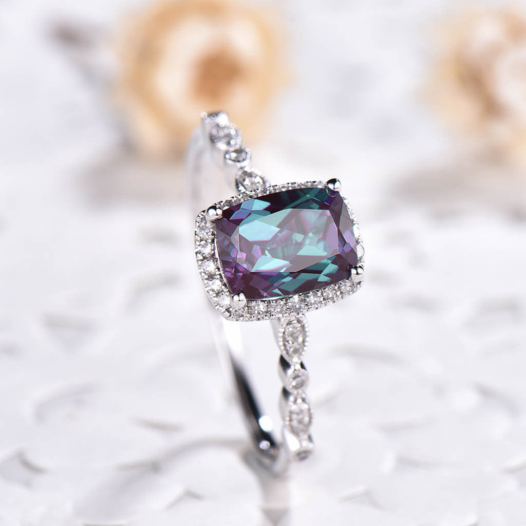 cushion alexandrite diamond halo engagement ring 02