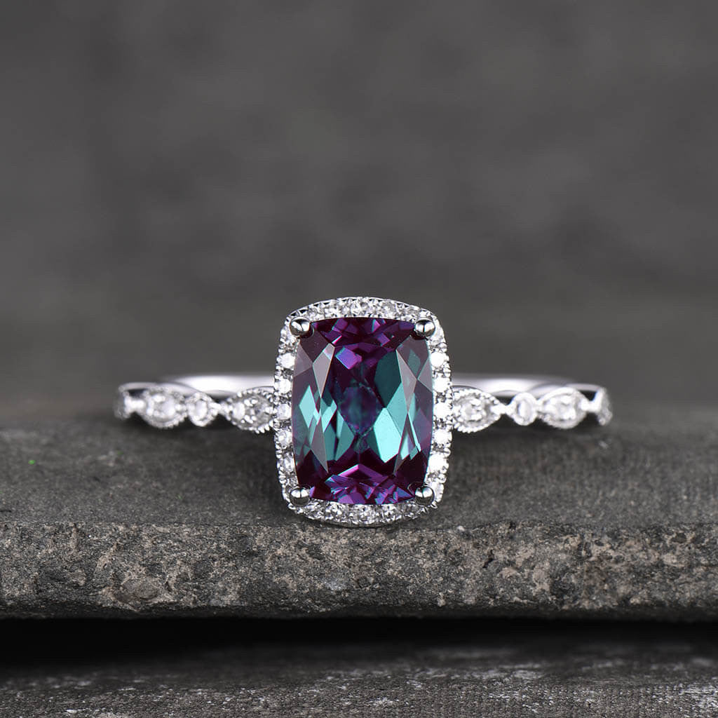 cushion alexandrite diamond halo engagement ring 0