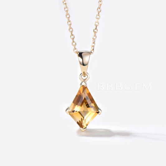 Kite yellow citrine necklace solid 14k 18k rose gold vintage unique Personalized pendant women her Crystal anniversary bridal gift mother