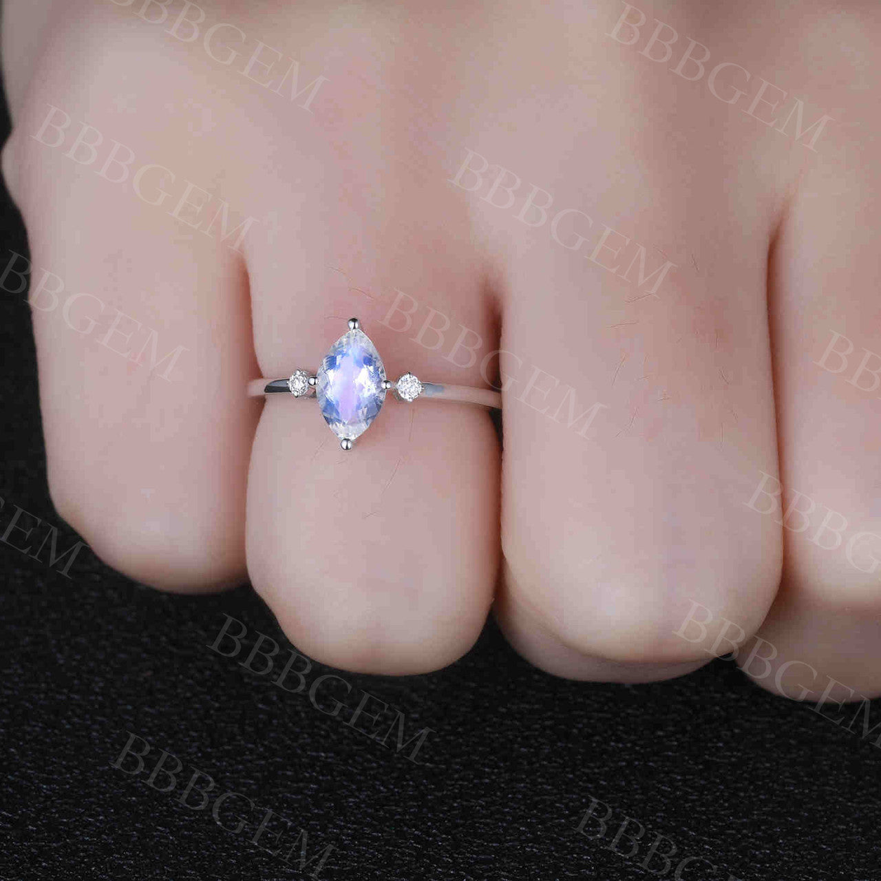 Marquise Cut Moonstone Engagement Ring