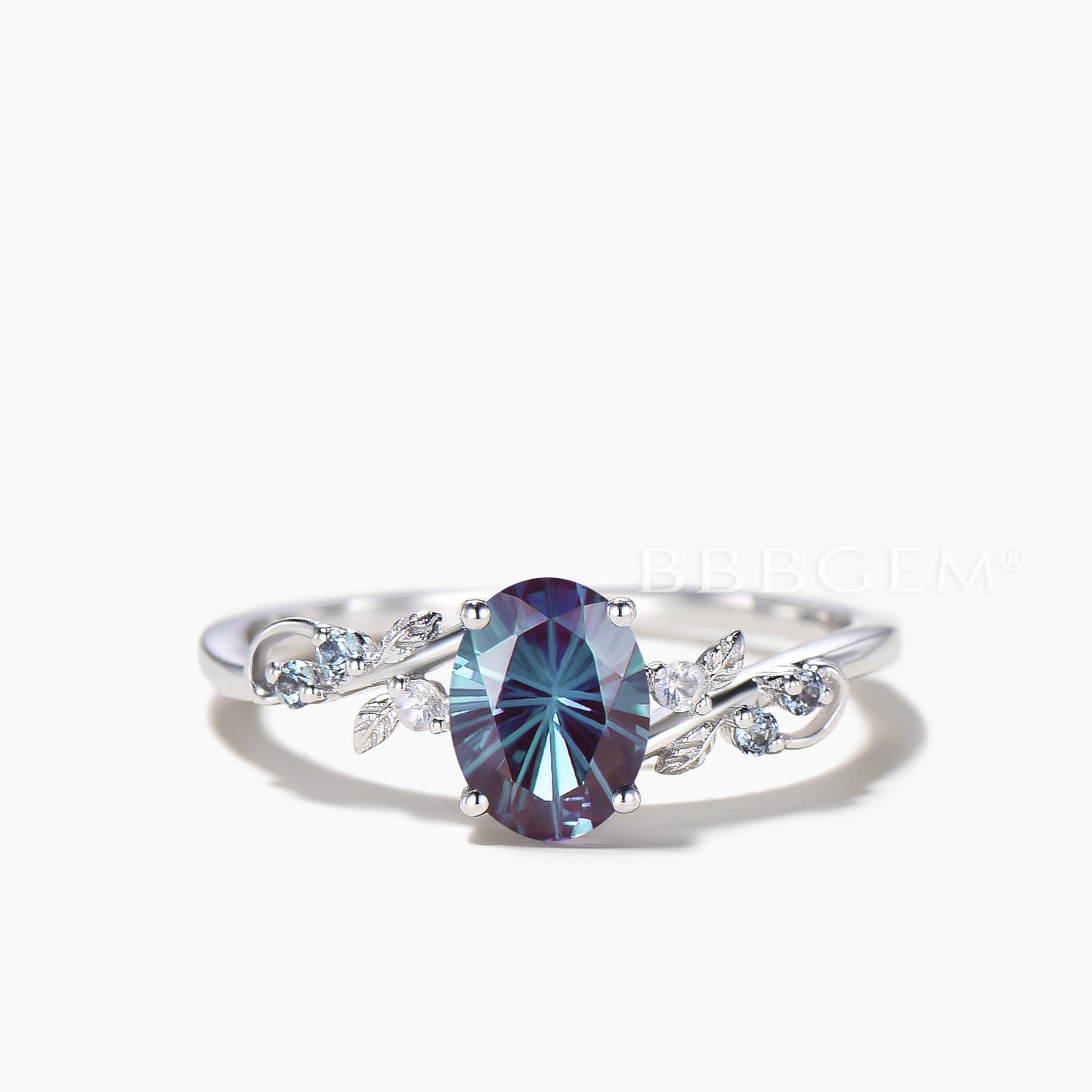 Oval Cut Color-change Alexandrite Wedding Ring Moonstone Leaf Inspired Ring Set