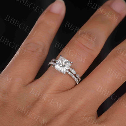 2 Carat Princess Cut Moissanite Engagement Ring Set Rose Gold Accent Diamond