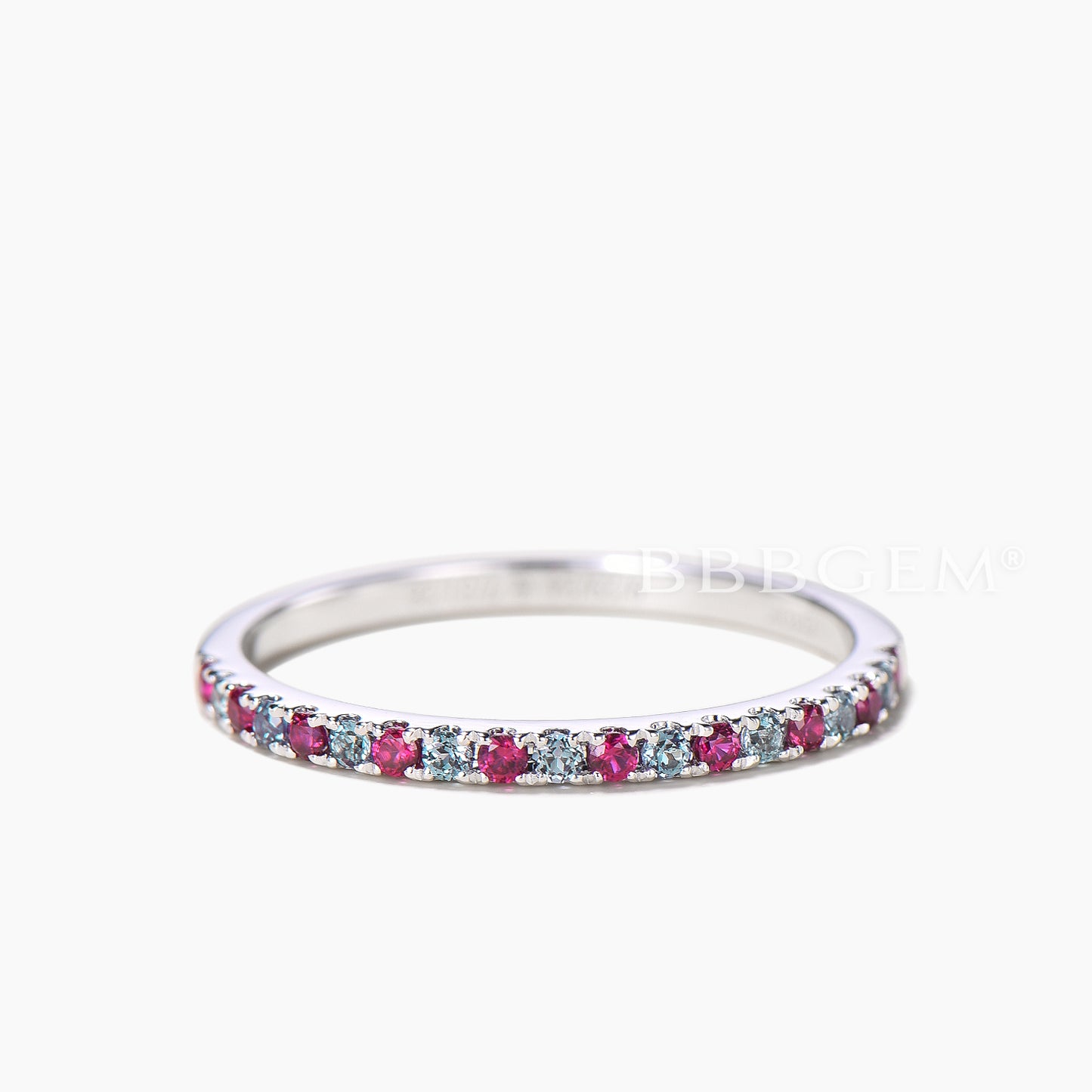 14K/18K Gold Alexandrite And Ruby Eternity Wedding Band