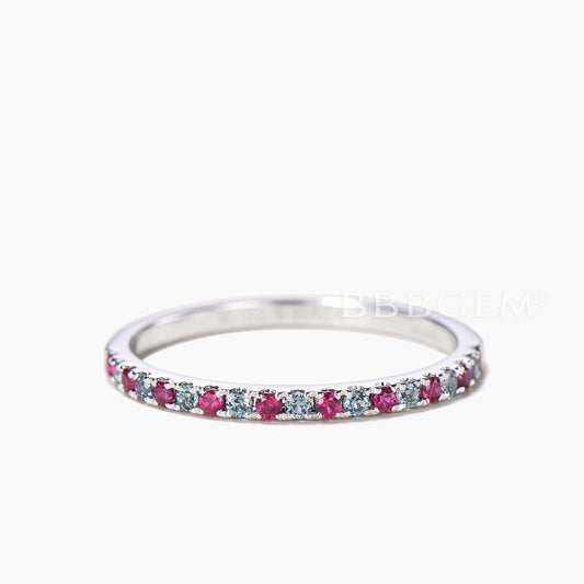 14K/18K Gold Alexandrite And Ruby Eternity Wedding Band
