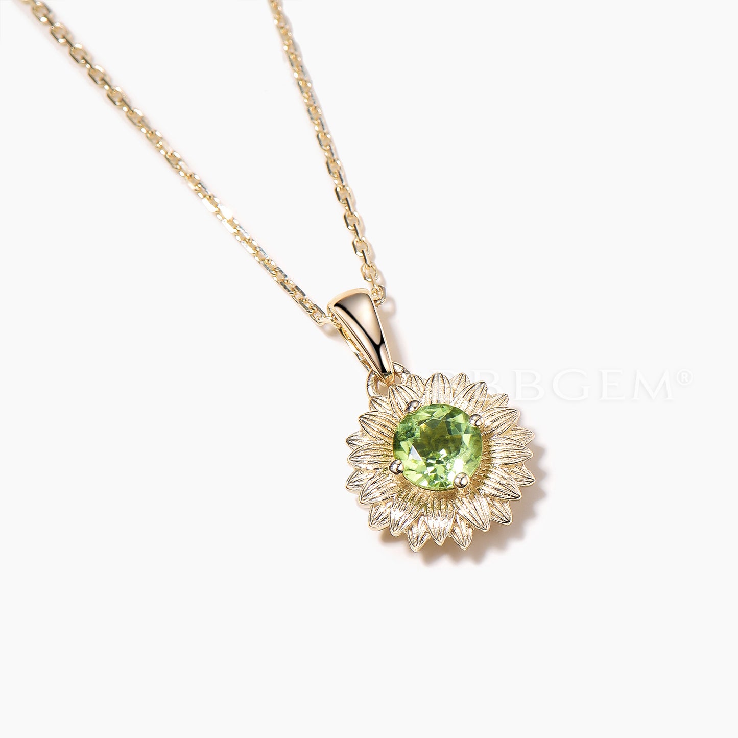 Round Cut Natural Peridot Necklace Sunflower Inspired Solitaire Pendant