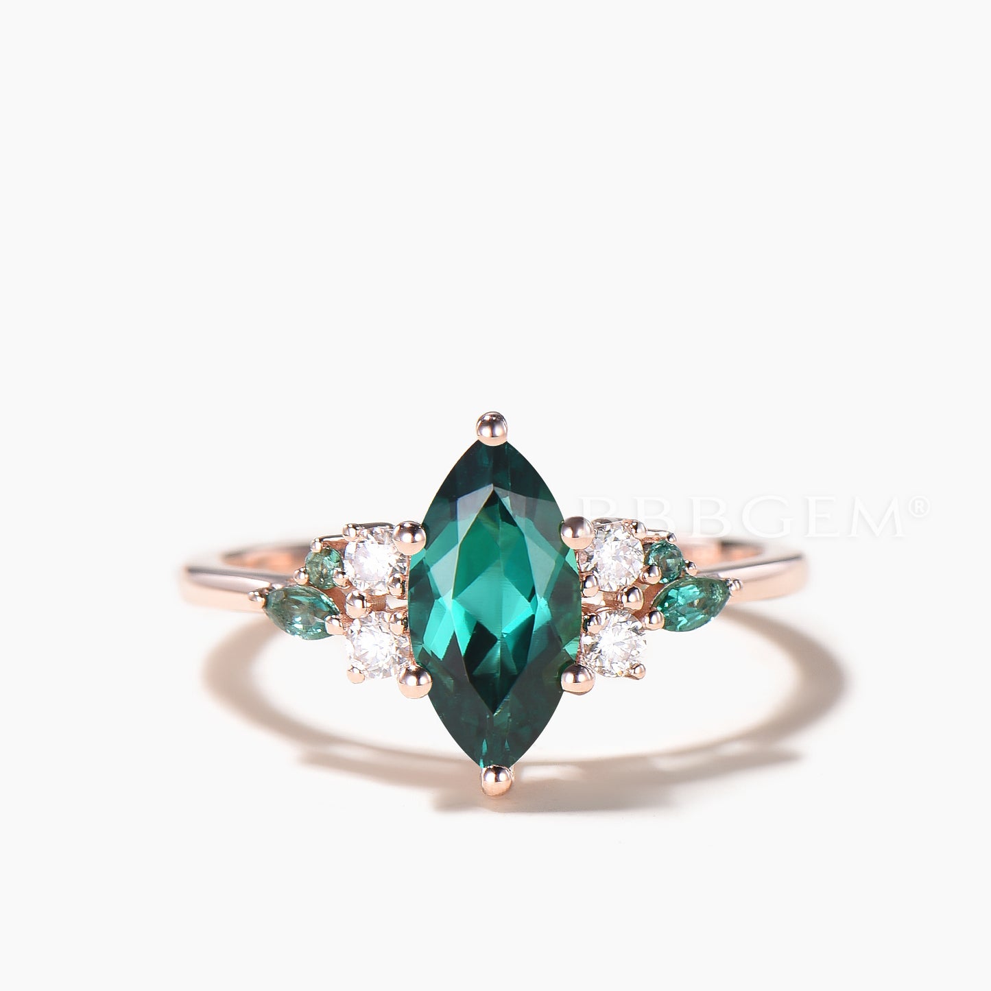 Marquise Cut Emerald Cluster Engagement Ring Moissanite Rose Gold Ring