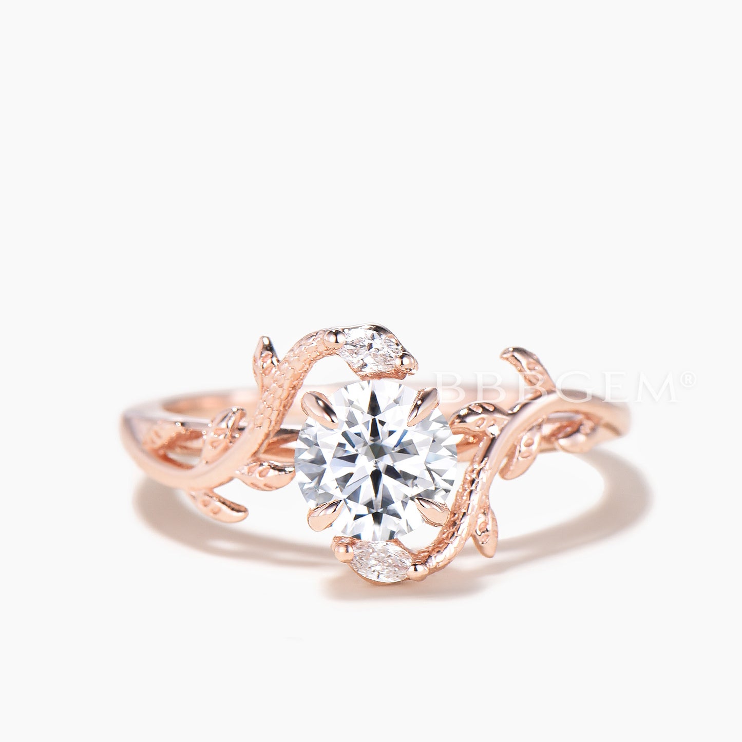 Round IGI Certificate Lab Grown Diamond Nature Inspired Ring Double Snake Ring