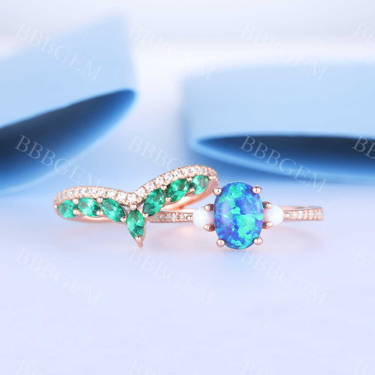 Black Opal Engagement Ring Set