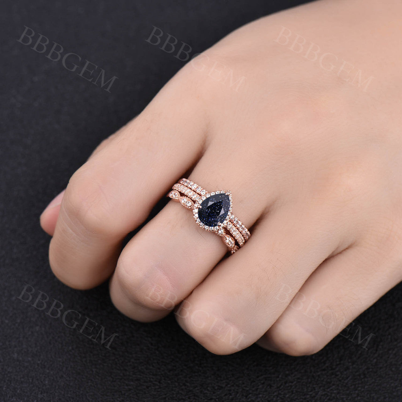 Blue Sandstone Bridal Set-BBBGEM Blue Sandstone Engagement Ring