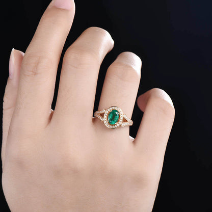 Split Shank Emerald Diamond Engagement Ring 01