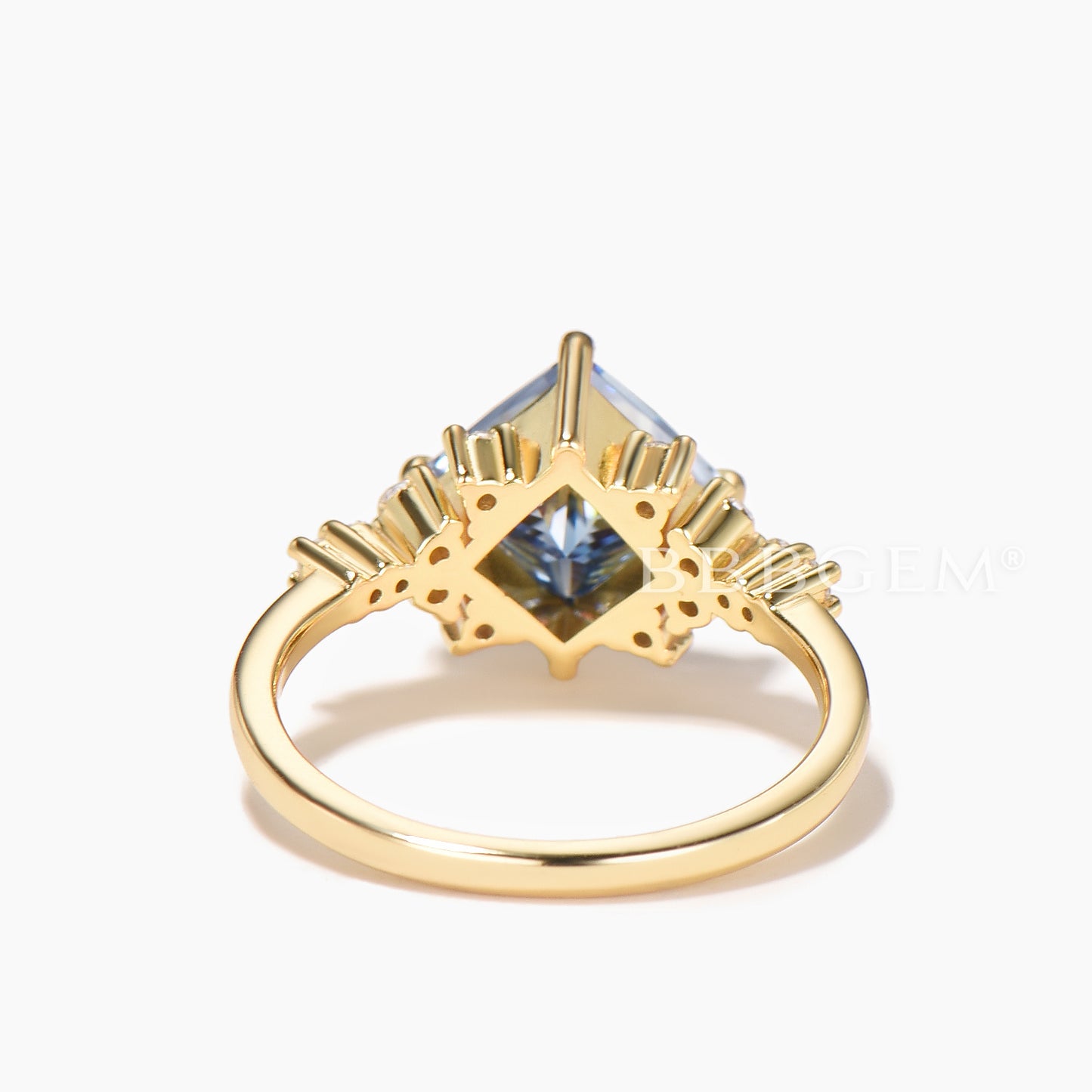 2CT Princess Cut Blue Moissanite Engagement Ring Diamond Cluster Ring