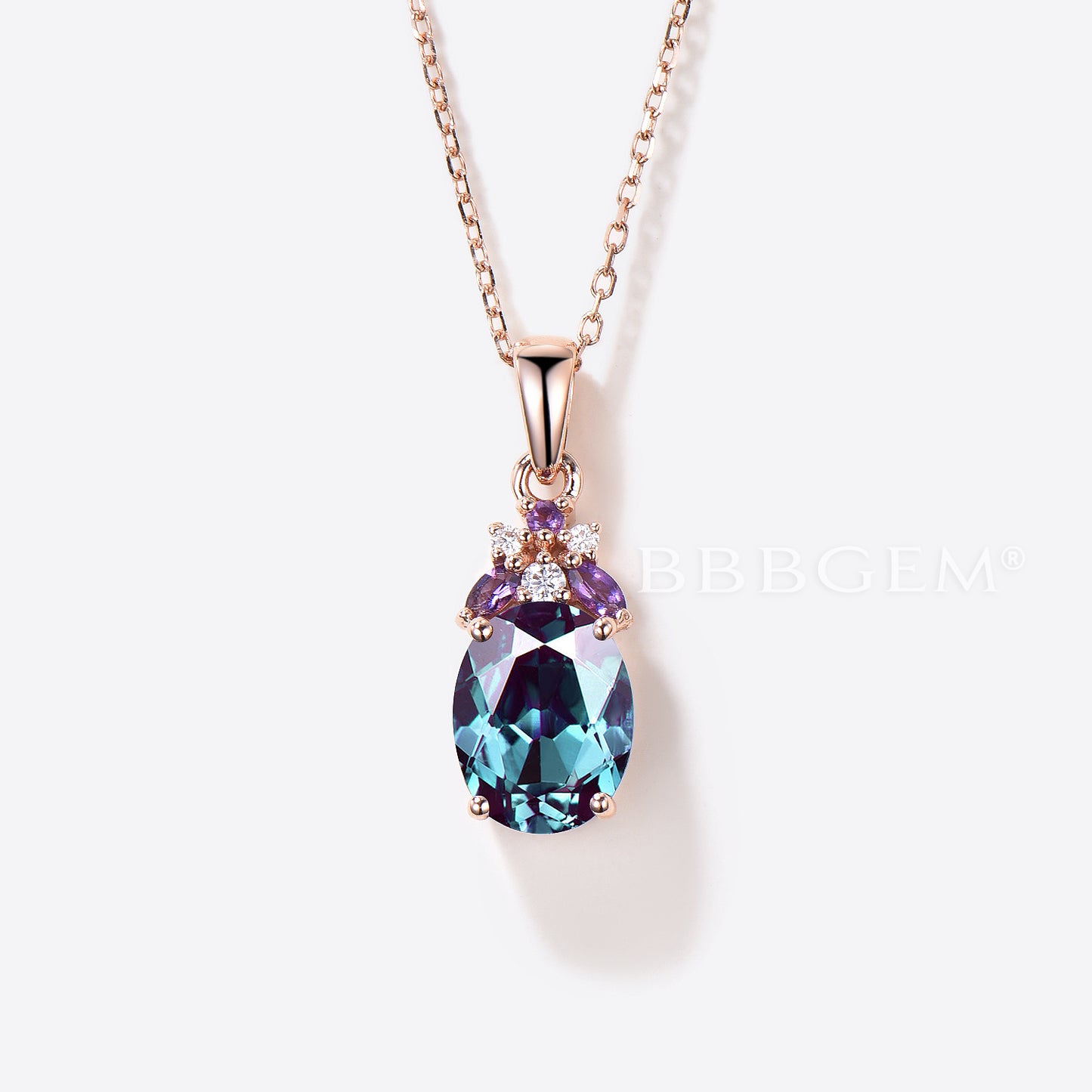 Oval Cut Color-change Alexandrite Pendant Amethyst Cluster Necklace