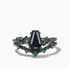 Coffin Cut Black Onyx Engagement Ring Emerald Leaf Band Nature Inspired Ring Set