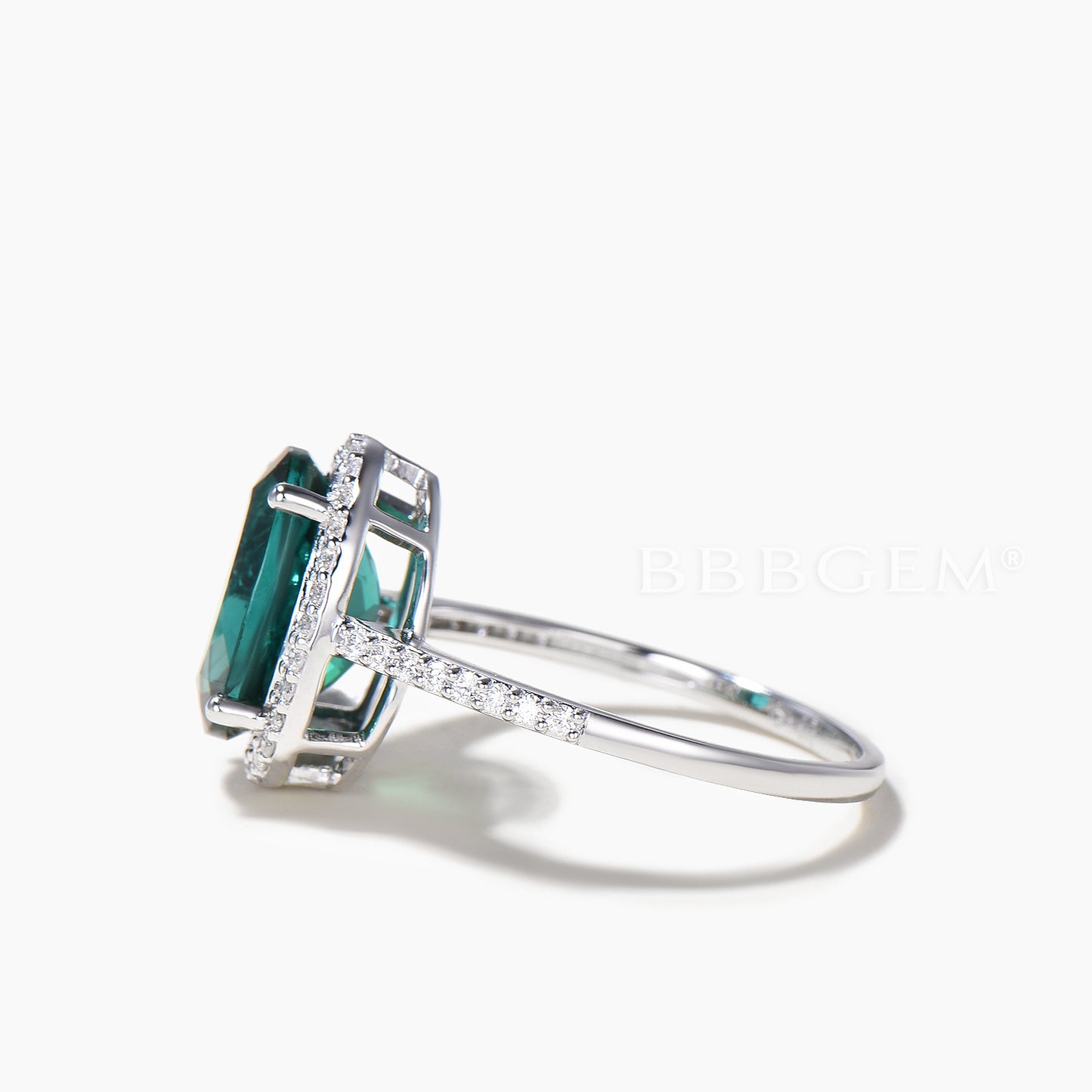 Vintage Emerald Wedding Ring With Diamond Halo 8x11 Oval Cut White Gold Half Eternity Diamond Band