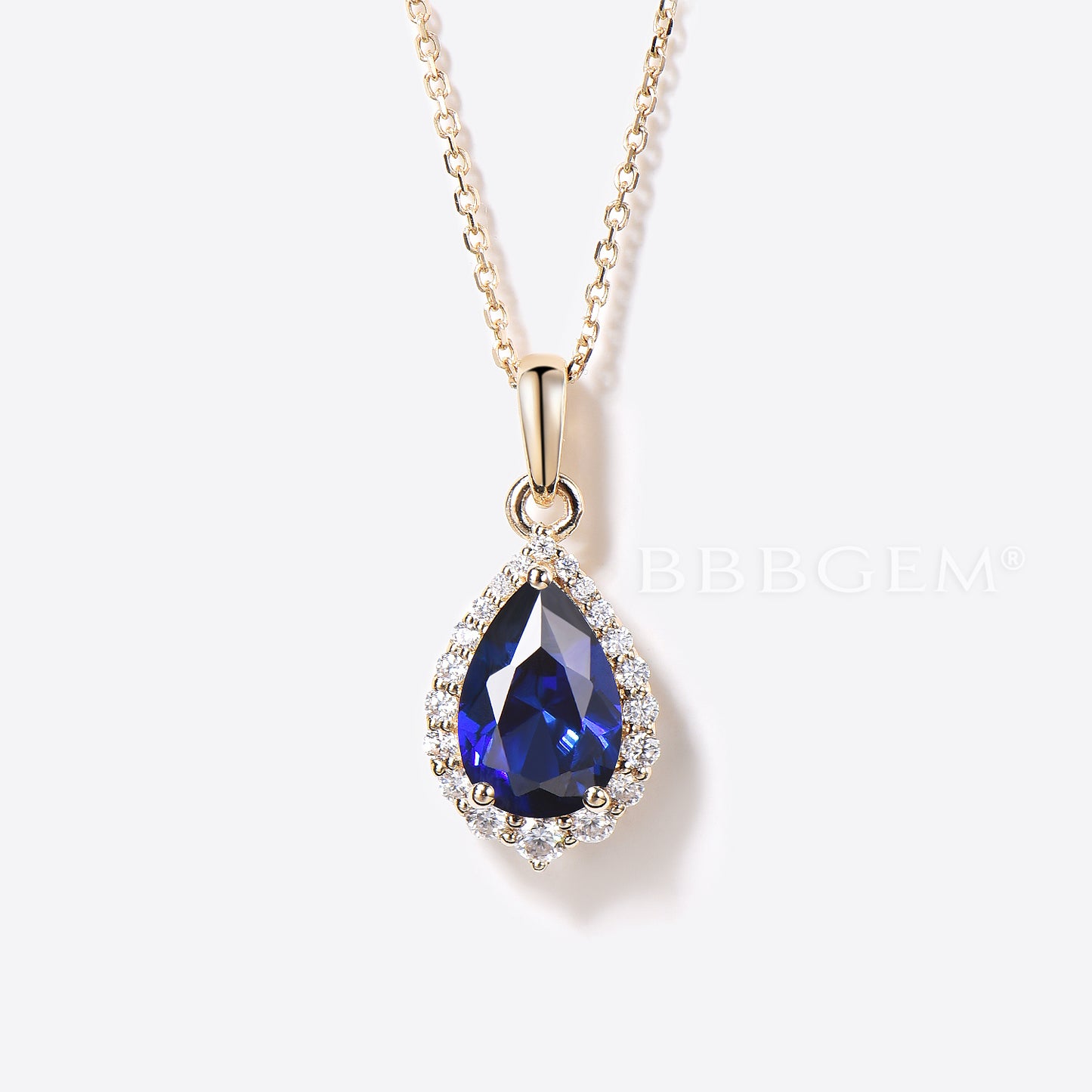 Pear Shaped Blue Sapphire Necklace 14k Gold Halo Diamond Charm Pendant