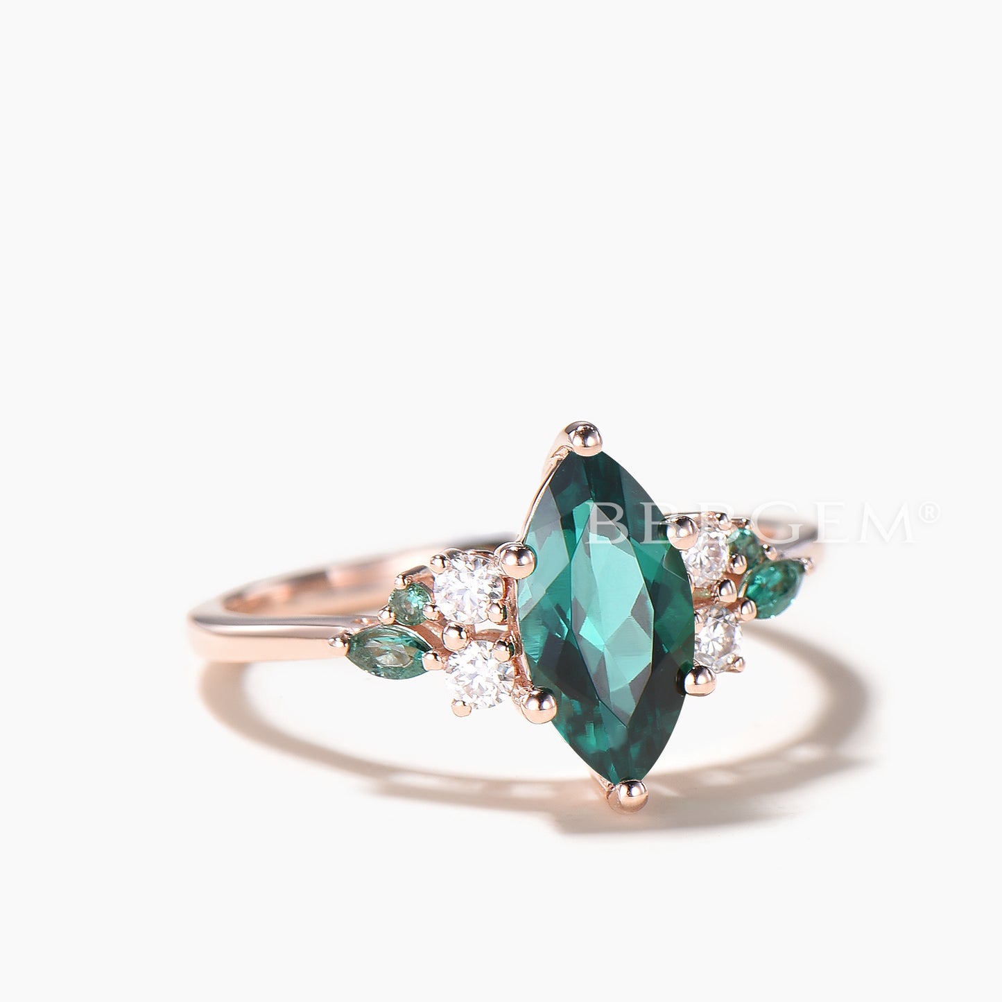 Marquise Cut Emerald Cluster Engagement Ring Moissanite Rose Gold Ring